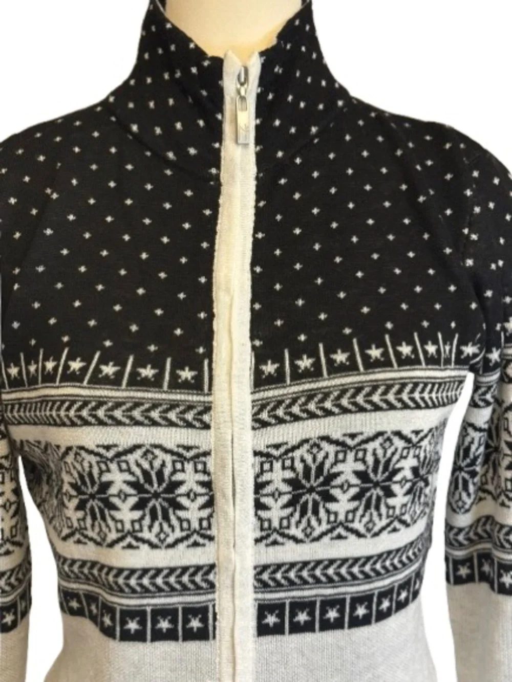 Neve Nordic Fair Isle Merino Wool Blend Full Zip Sweater Jacket Small